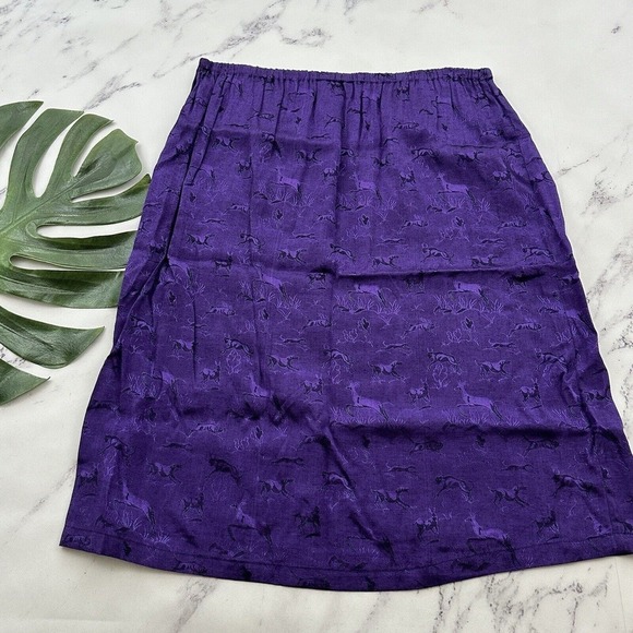 New Aura Womens Vintage Skirt Size M Purple Jacquard Animal Print 90s Shimmer - Picture 6 of 9